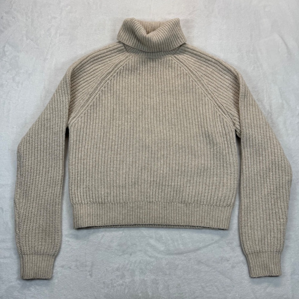 Happily Grey Turtleneck Sweater Ribbed‎ Knit Pullover Neutral Toned Medium